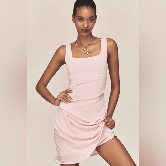 NEW! MARE MARE by ANTHROPOLOGIE Sleeveless Square-Neck Ruched Mini Dress in Pink - Picture 1 of 9